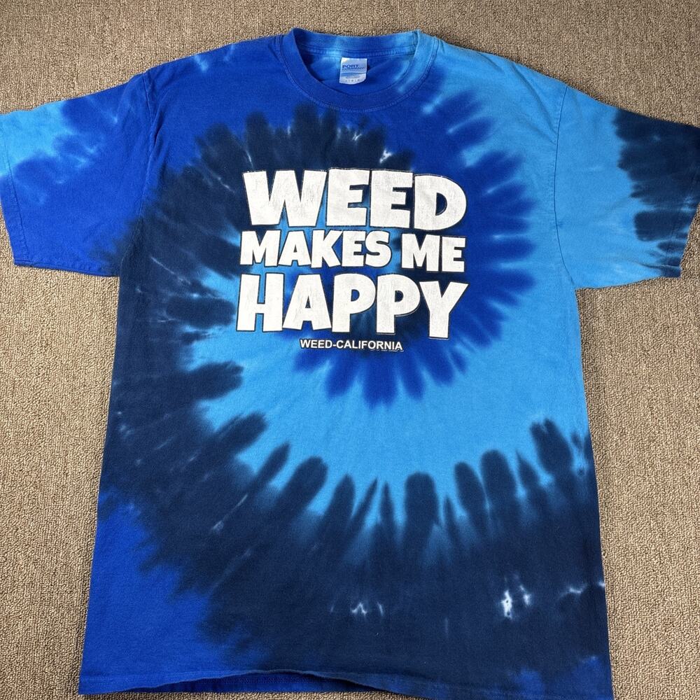 Weed Makes Me Happy Tie Dye Large Blue